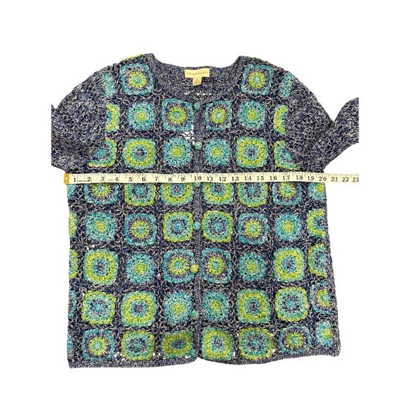 Appleseeds Crochet Cardigan Sweater Blue Green Button-Up Womens Size M NEW - Picture 7 of 8